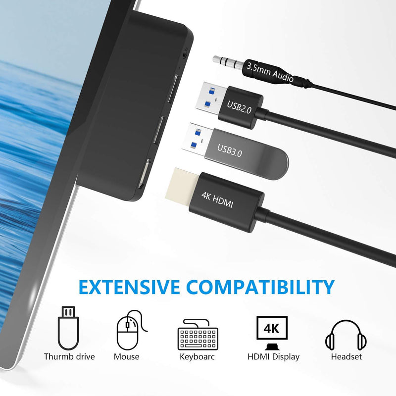Cateck Surface Go Docking Station, 4 in 1 Surface Go 2 USB C Adapter with HDMI Support 4K, USB 3.0/2.0 Port Hub, 3.5mm Audio/Headphone Jack, Portable Adapter for Surface Go/Go 2 Accessories