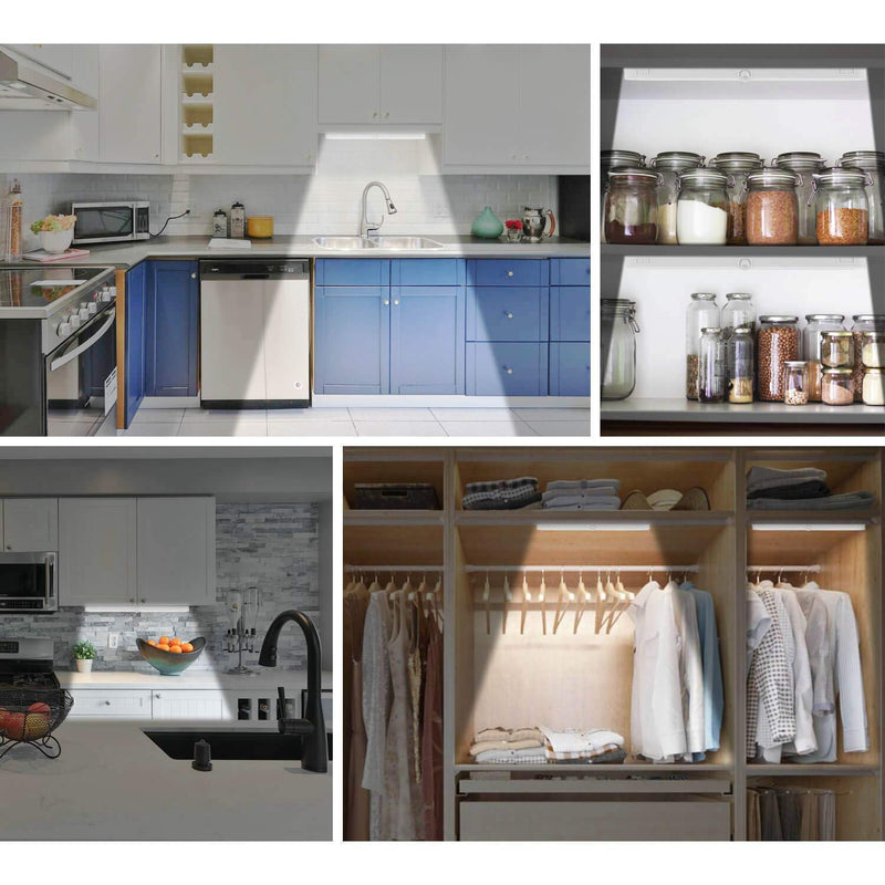 T01LB LED Closet Light - BLS Super Bright 20 LED Under Cabinet Lighting Battery Powered / DC Input Wireless Motion Sensing Light, Motion & Light Sensor, Light Beam Adjustable, Black(2 Pack) 6000 Kelvin Clean White-2 Pack (Black)