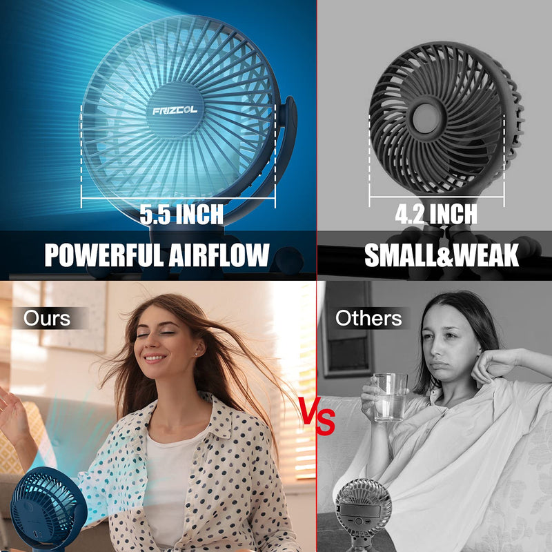Portable Stroller Fan, Use As Power Bank 55H 12000mAh Battery Operated Fan Tripod Baby Car Seat Fan, Personal Mini Handheld/Desk/Small Clip On Fans For Stroller, Carseat, Bike, Beach, Bedroom, Camping Darkblue