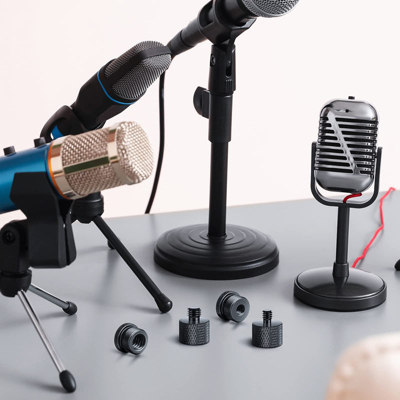 4 Pieces Mic Stand Adapter 5/8 Female to 3/8 Male and 3/8 Female to 5/8 Male 5/8 Female to 1/4 Male and 1/4 Female to 5/8 Male Combo Pack Microphone Stand Adapter to Camera Tripod Adapter