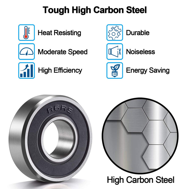 10 Pack R6-2RS Ball Bearings, 3/8’’x 7/8’’x 9/32’’ Double Rubber Sealed Miniature Deep Groove Ball Bearing, R6 - rs
