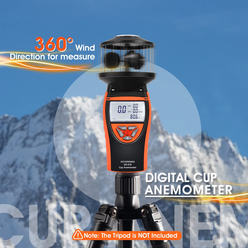 Handheld Anemometer, GR-878 Digital Anemometer Shows Wind Temperature, Air Volume, Wind Speed/Direction with LCD Backlight and Compass for HVAC Weather Monitoring