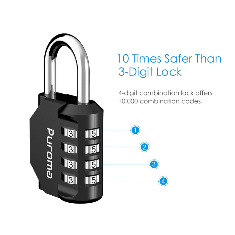 Puroma 2 Pack Combination Lock 4 Digit Outdoor Waterproof Padlock for School Gym Locker, Sports Locker, Fence, Toolbox, Gate, Case, Hasp Storage (Black) Black