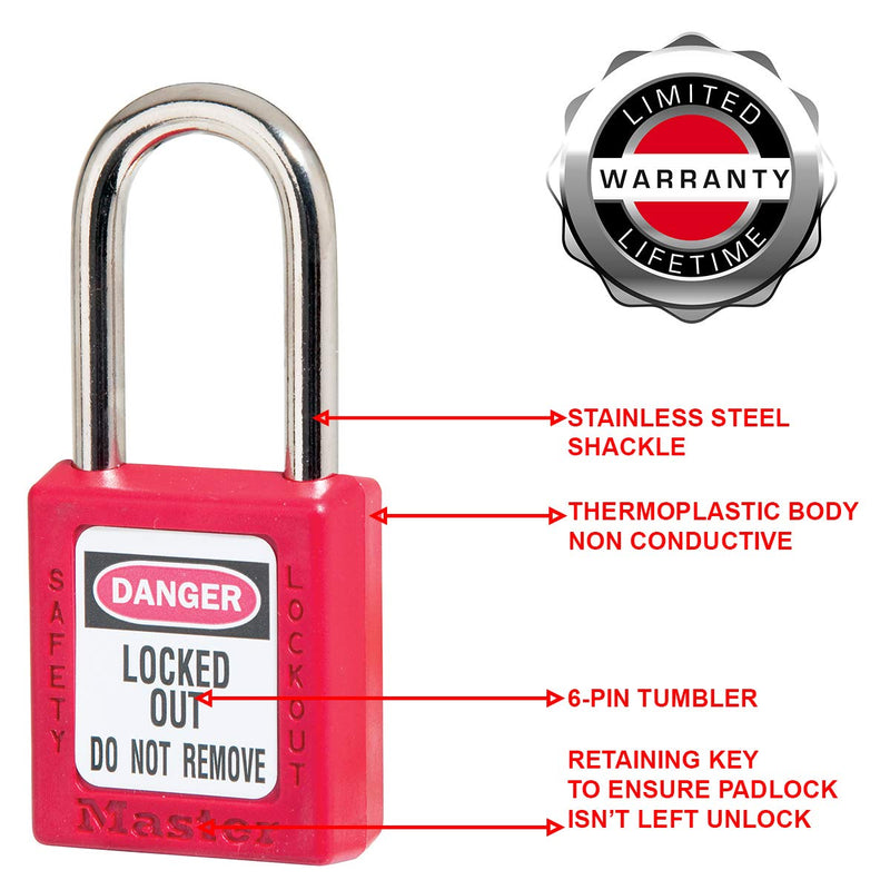 Master Lock 410RED Lockout Tagout Safety Padlock with Key Red