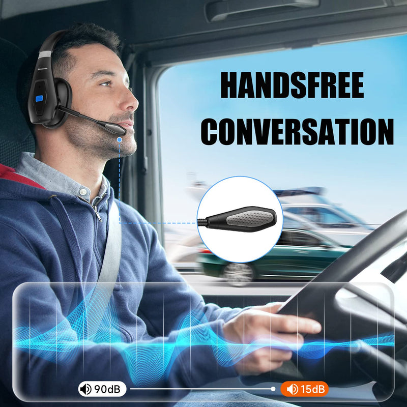 Trucker Bluetooth Headset V5.1, CVC8.0 Dual Microphone Noise Cancelling & 35Hrs HD Talktime Hands-Free Wireless Headset, Bluetooth Headphones with Mute Button for Cell Phones Business Home Driver