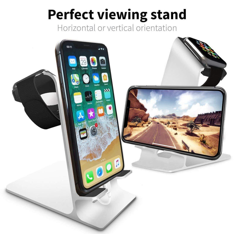 Orzly Duo Stand for Apple Watch - Aluminium Desk Stand Becomes a Fully Functional Charging Dock for Both AppleWatch & iPhone Simultaneously (Grommet Charger & Lightning Cable not Included) - Silver