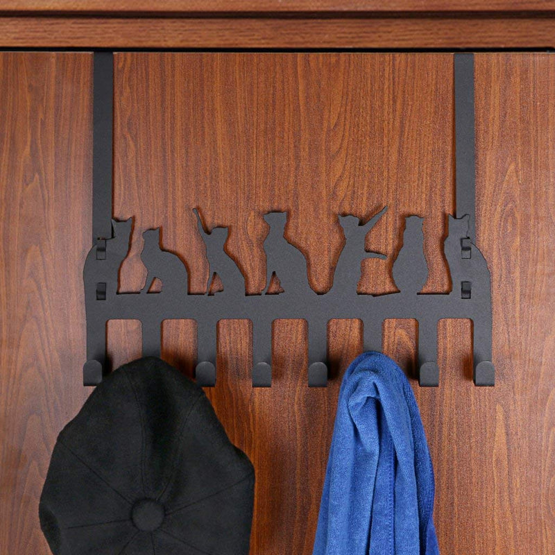 Wintek Over the Door Hook Hanger, Heavy Duty Organizer Rack for Towel, Hat,Hoodies,Coat , Cloth,Bag - 8 Hooks (Black) cat