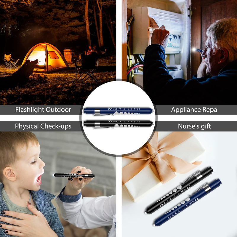 RISEMART pupil light, diagnostic light, nurse emergency service accessories with pupil measuring device and ruler (dark blue with black) dark blue with black