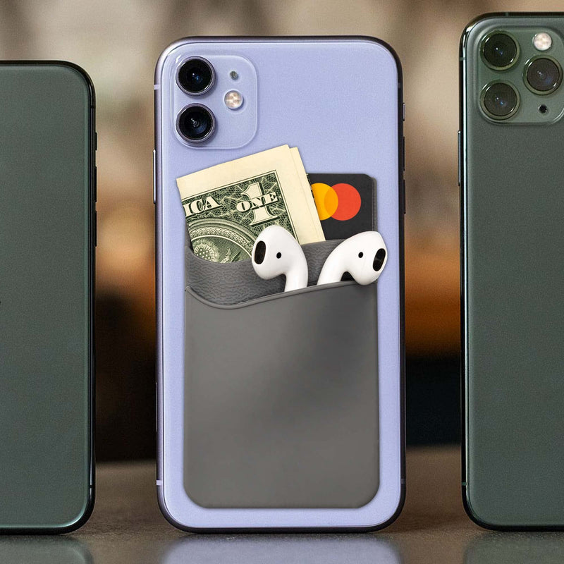 Silicone Phone Card Holder Double Slot Pocket, Stick On Wallet, Adhesive Credit Card Pouch, Compatible with iPhone & Samsung Galaxy - Black