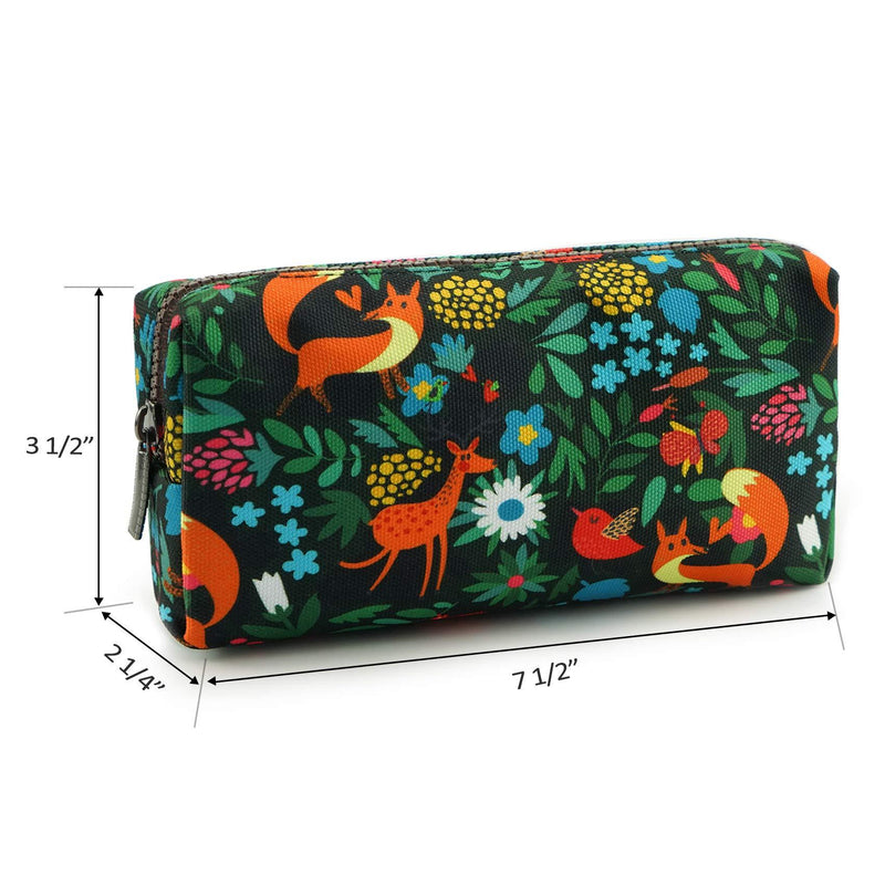 LParkin Woodland Animals Fox Canvas Pencil Case Fabric Zipper Pouch Gift For Friends Red Fox Zipper Pouch Gadget Bag Make Up Case Cosmetic Bag Stationary Kawaii Box Green