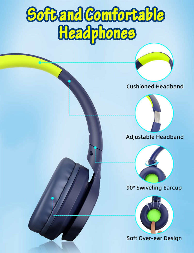 Kids Headphones with Microphone, Wired Over Ear Headsets with Limited Volume 85dB/ 94dB for Boys Girls Teens Children Online School/Travel/iPad/Tablet/Cellphone Blue
