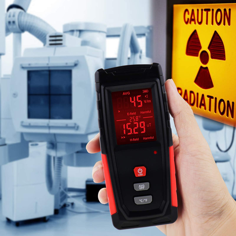 Digital EMF Tester Electric and Magnetic Field Radiation Detector Temperature Measure with Color-screen Display and Rechargeable Battery Handheld Tool