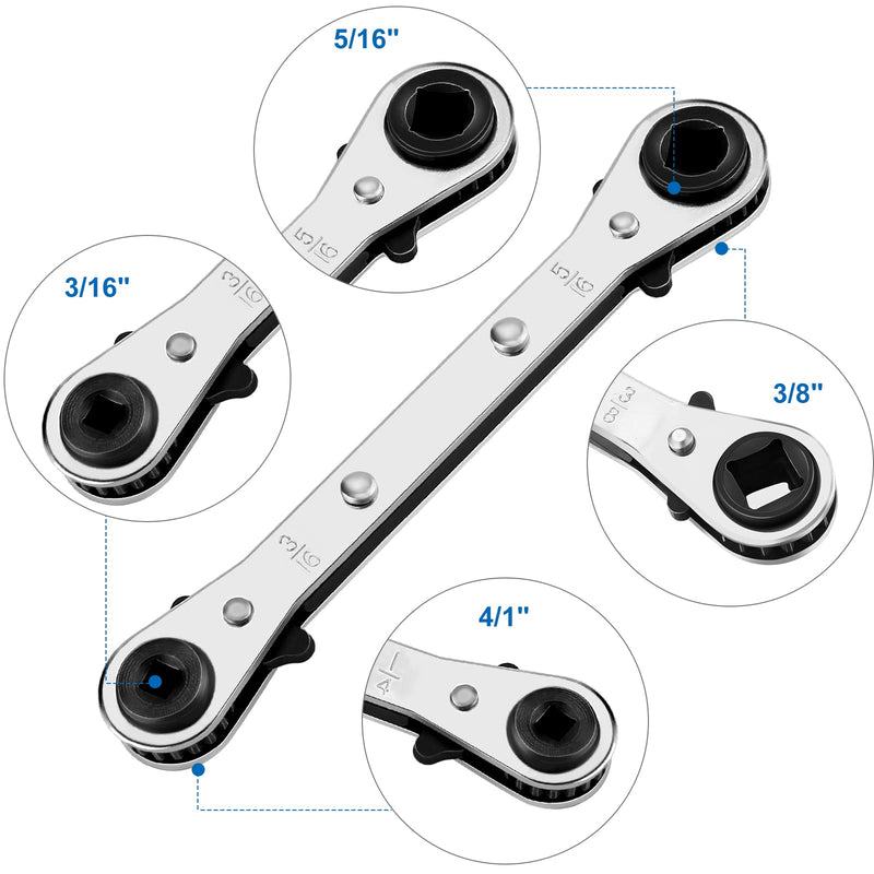 WADEO Hvac Service Wrench, 3/8” to 1/4”, 5/16'' x 1/4'' Refrigeration Service Wrench with Hex Bit Adapter for Air Conditioning, Refrigeration Equipment Repair Wrench-Carbon Steel;Adapter-Black-coating