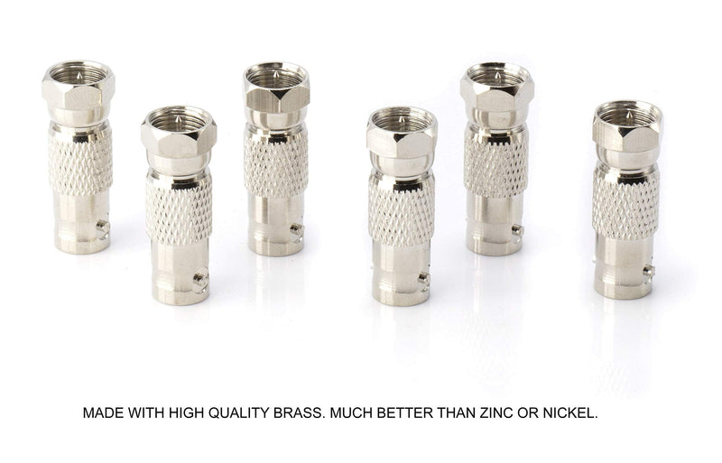 RF (F81) and BNC Coaxial Adapter - BNC Female to Male F81 (F-Pin) Connector, Adapter, Coupler, and Converter - for RG11, RG6, RG59, RG58, SDI, HD SDI, CCTV - 4 Pack Silver BNC Female