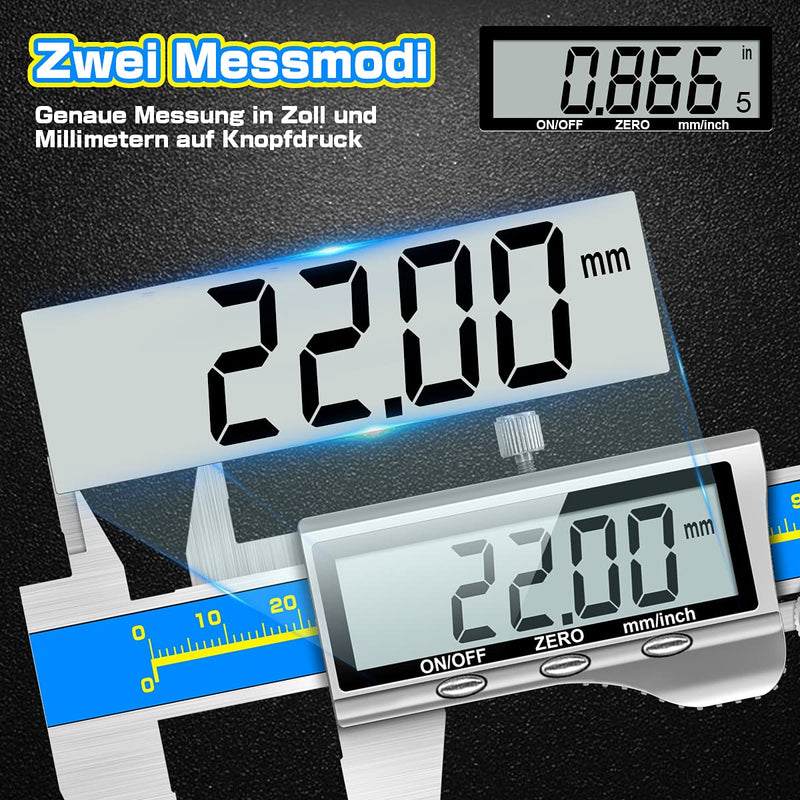 Digital caliper industrial quality Orthland caliper digital caliper 150 mm with large LCD precision caliper gauge depth gauge stainless steel analog IP54 waterproof for indoor outdoor steps brass blue