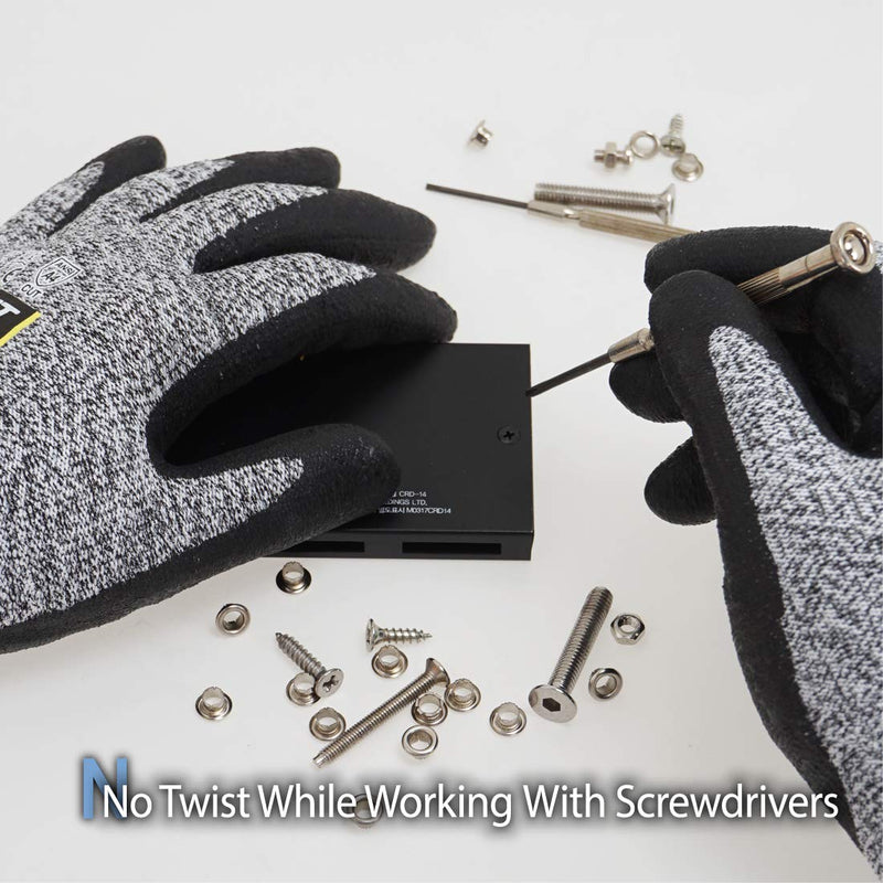 DEX FIT High-Duty Cut Resistant Gloves Cru553 with Level 5 Cut Protection; 3D-Comfort Fit Around Hands; Power Grip for Work; Touchscreen Capable; Perfect for Machine Washable, Grey 7 (S) 1 Pair Small (1 Pair) Cut 5 Cru553 Grey