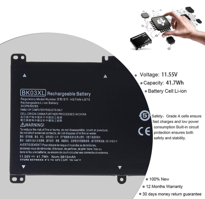 BK03XL Laptop Battery for HP Pavilion x360 14m-ba000 14m-ba013dx 14m-ba015dx 14m-ba011dx 14m-ba014dx 14-ba125cl 14-ba253cl 14m-ba114dx 14-ba000 14-ba175nr 14-ba110nr 916366-421 11.55V 41.7Wh