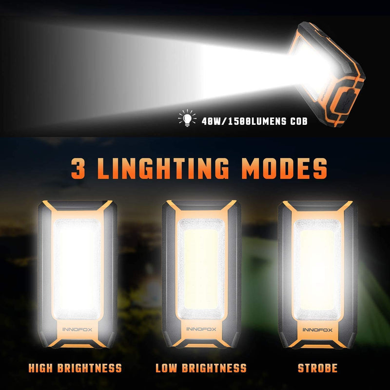 2pack LED Rechargeable Magnetic Work Light 40W 1500Lumens, Hanging Hook 3 Lighting Modes, Job Site Lighting for Car Repairing, Camping, Working, and Hurricane
