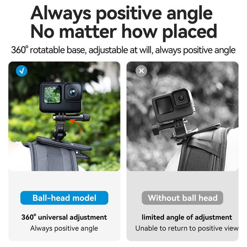 Adaptom 360°Swivel Backpack Clip Mount with Phone Holder, Bag Belt Shoulder Strap Holder Body Attach for GoPro Max Mini Hero 11 10 9 8 7 6 5, Insta360 X2 X3, DJI Action 2 3 iPhone Android Accessories