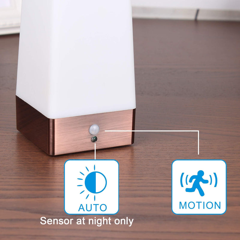 WRalwaysLX 3 Modes Battery Powered Small Table Lamp,Bedside Lamp Wireless PIR Motion Sensor LED Night Light,USE 3x1.5VAAA Battery,Sensitive Portable Moving Lamp for Kids Room,Hallway,Bedroom Square Bronze