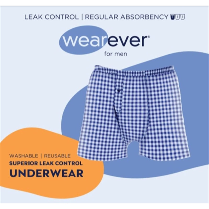 1-Pack Men's Navy Check Regular Absorbency Incontinence 2-in-1 Boxers Large (Waist 38-40) Large (1 Count) Navy Gingham