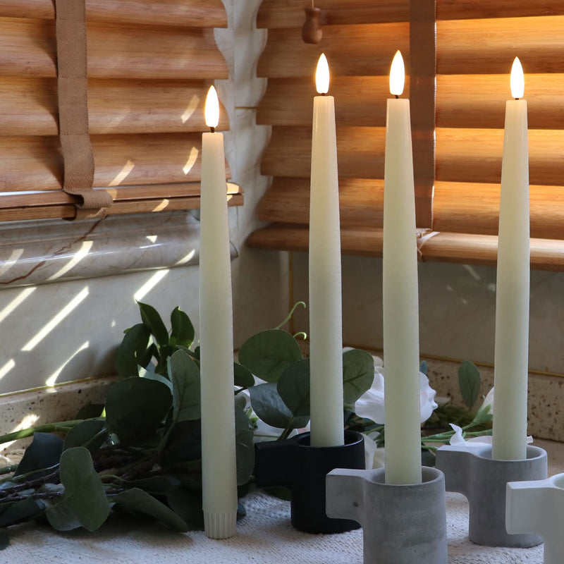 Rhytsing 11.4" Flameless Taper Candles with Timer Function, Battery Operated Dinner Table Long Candlestick Rustic Wax, Warm White LED, 2 Remotes Included - Set of 6 (Ivory) Ivory