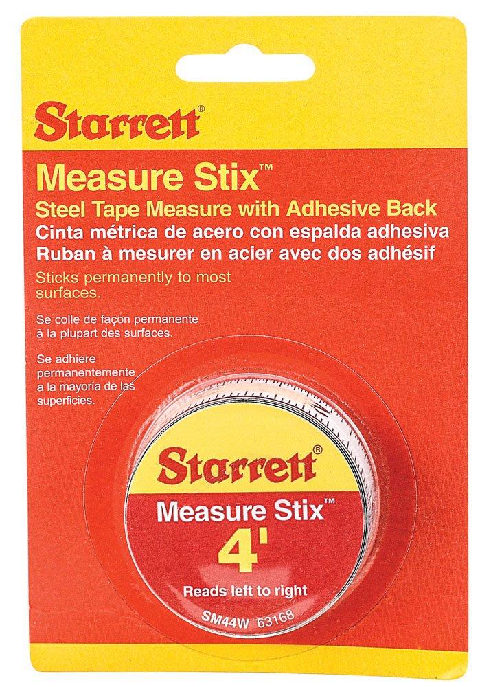 Starrett 63168 SM44W Steel Tape Measure with Adhesive Back, 1/2-Inch x 4' 1/2" x 4' English (Left-to-Right)