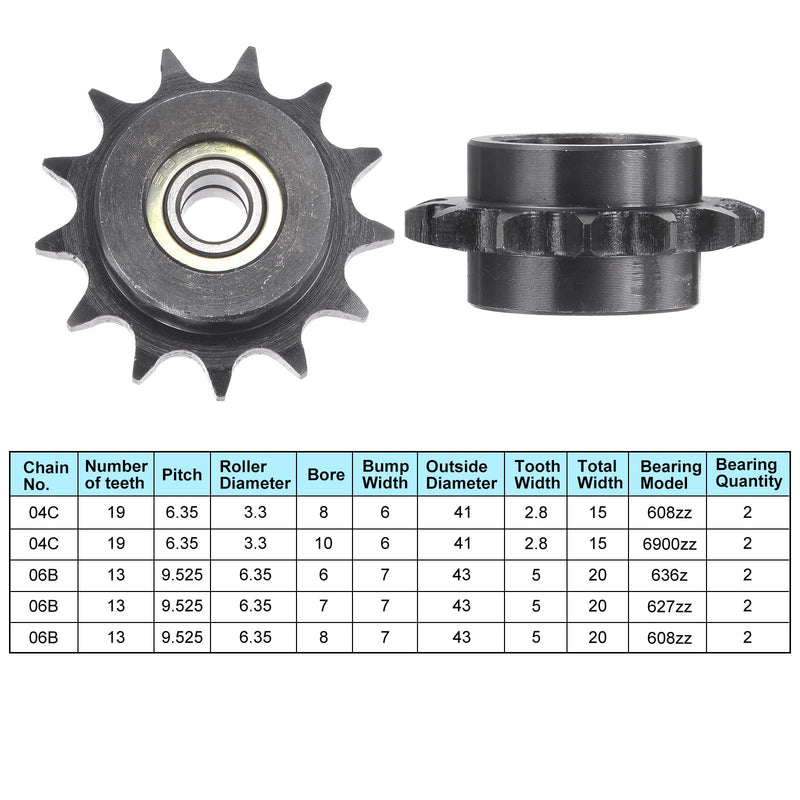 uxcell #35 Chain Idler Sprocket, 8mm Bore 3/8" Pitch 13 Tooth Tensioner, Black Oxide Finish C45 Carbon Steel with Insert Double Bearing for ISO 06B Chains