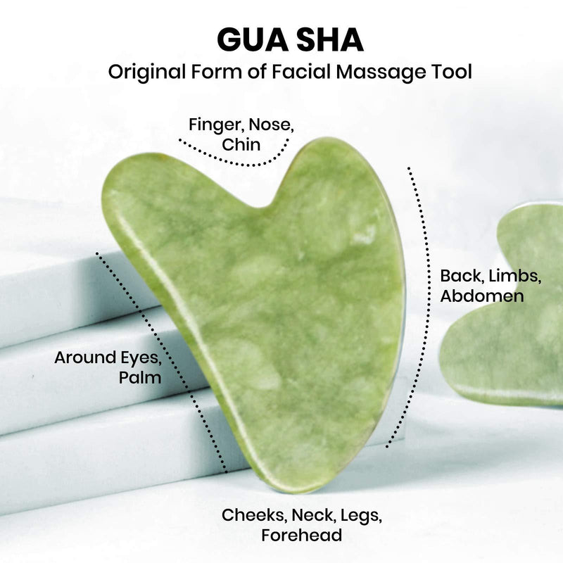 RoselynBoutique Jade Roller Gua Sha Massage Tool Set - Beauty Facial Skin Roller Massager Muscle Relaxing Relieve Wrinkles - Original Natural Jade Stone… Green