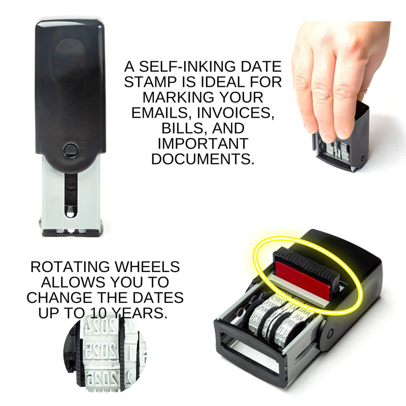 Self Inking Rubber Date Stamp, Refillable and Changeable Ink Pad, Great for Marking Expiration and Due Dates