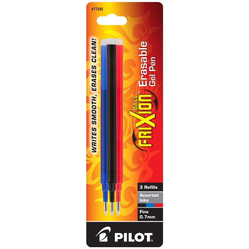 PILOT FriXion Gel Ink Refills for Erasable Pens, Fine Point, Black/Blue/Red Inks, 3-Pack (77335) Pack of 3