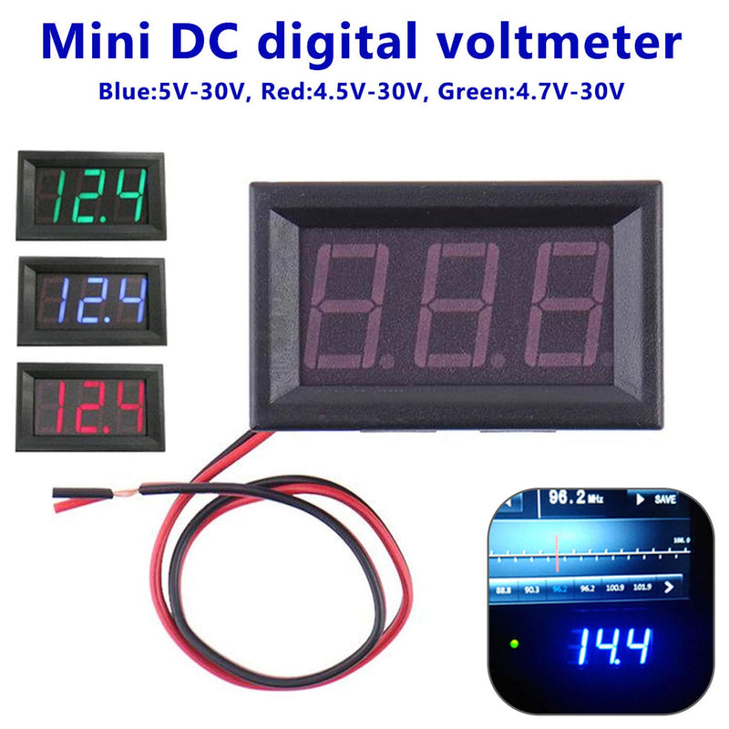 RuiLing 2-Pack Two Wires Mini LED Digital Voltmeter Voltage Meter DC 5V to 30V Voltage Panel Meter for 6V 12V Electromobile Motorcycle Car Green 5-30V