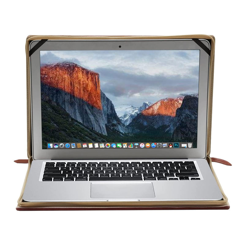 MOSISO Compatible with MacBook Air 13 inch Case A1466 A1369 Older Version 2010-2017 Release, PU Leather Laptop Sleeve Vintage Retro Zippered Book Folio Cover, Brown