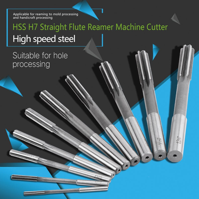 Machine reamer set, 10pcs HSS H7 straight flute reamer machine cutter milling tool 3/4/5/6/7/8/9/10/11/12mm, high accuracy and long service life