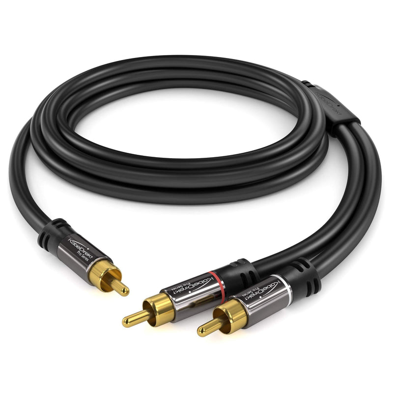 KabelDirekt – RCA Stereo Y Adapter Cable & Cord – 10 feet long (1 RCA male to 2 RCA male audio cable, digital & analog, double shielded – supports subwoofers, home theater, Hi-Fi, black)