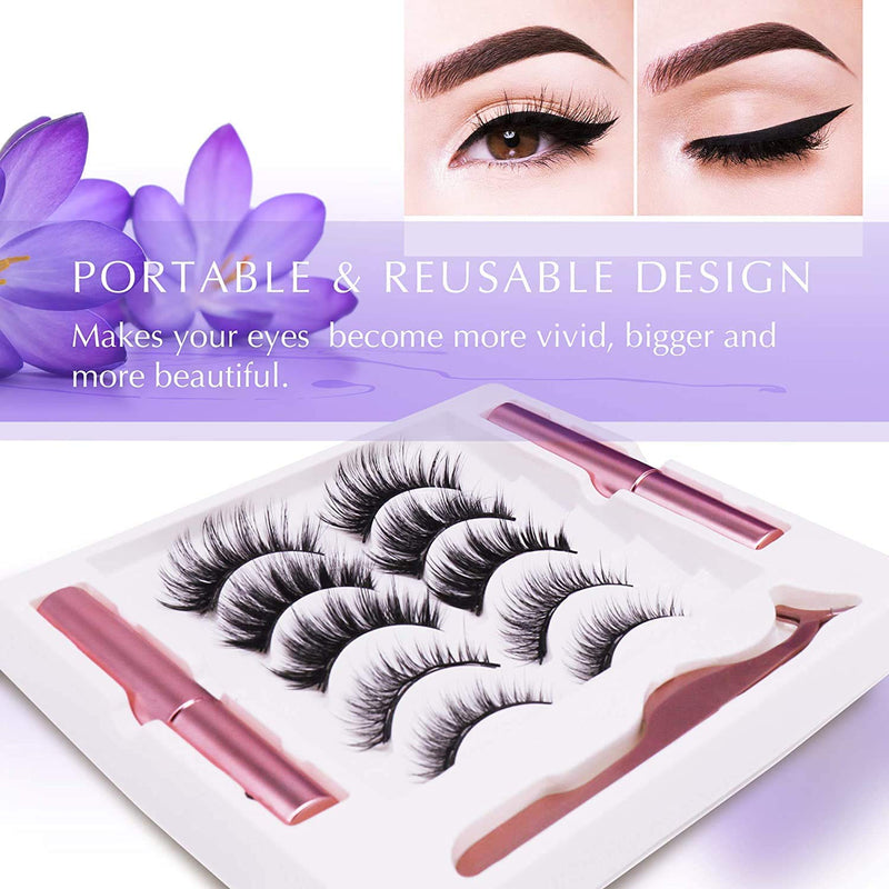 Arishine Magnetic Eyeliner and Lashes Kit, Magnetic Eyeliner for Magnetic Lashes Set, With Reusable Lashes [5 Pairs] 5 Pairs