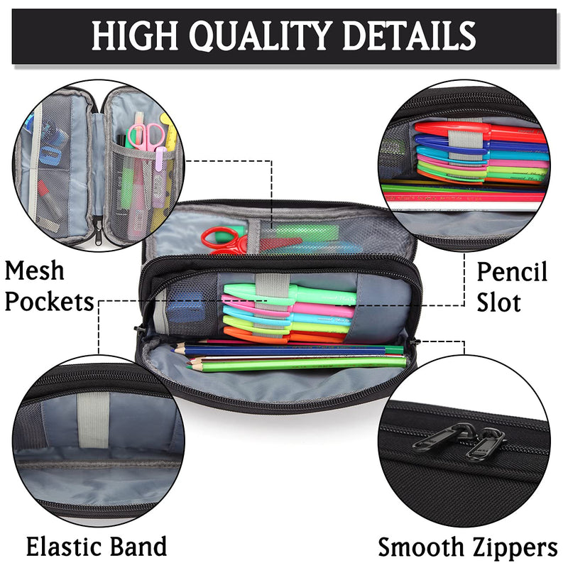 Pencil Case for adults,Vaschy Pen Organizer Pouch with Double Zippers Multi Compartments School Supplies for College Students Black