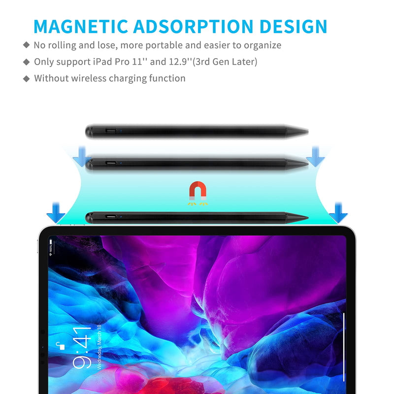 iPad Pro Pencil 4th Generation 12.9" Stylus Pen with Palm Rejection,Magnetic Drawing and Writing iPad Pencil with 1.5mm Fine Tip Pen Compatible with Apple iPad Pro 2020 4th Generation 12.9,Black