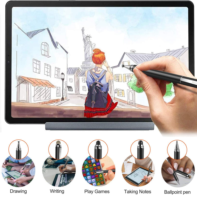 Penyeah 4-in-1 Multi Tips Black Stylus Pens for Touch Screens Bundle with Its Whole Set Accessoies Include Blue Refills