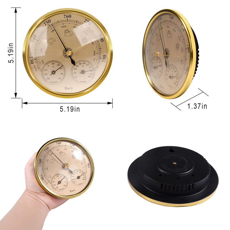 Aowutus Outdoor Barometer Thermometer Hygrometer - 5in Barometer Weather Station, Barometer for Home Wall, Fishing Boat, Baby Room, Office (Gold) GOLD