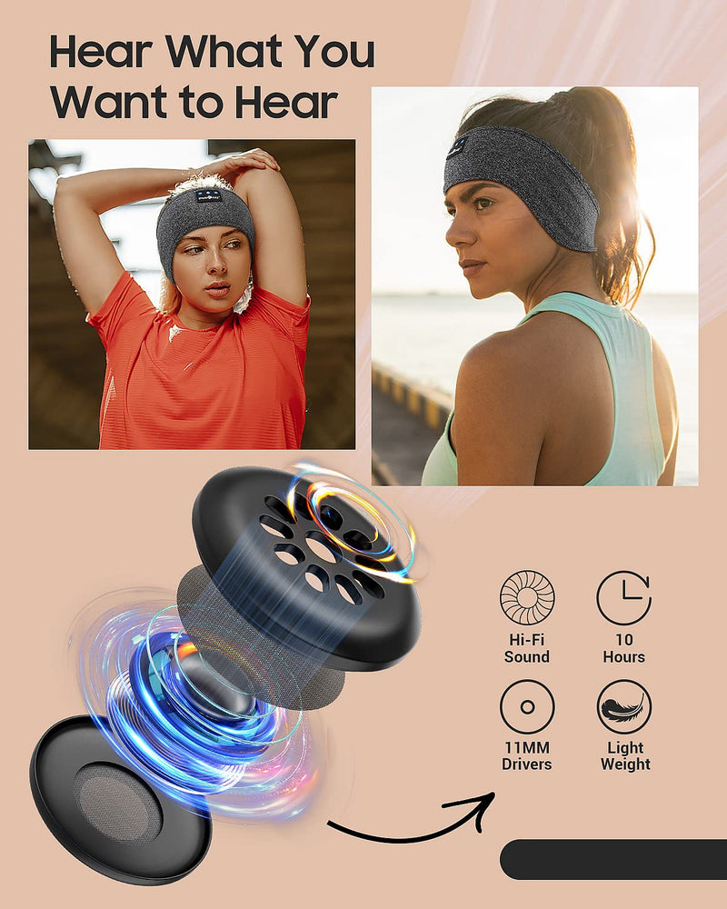 MUSICOZY Sleep Headphones Bluetooth Headband Wireless Music Headband Headphones, Sports Sleeping Headphones Sleep Mask with Ultra-Thin HD Stereo Speakers Perfect for Insomnia Workout, Jogging, Yoga Light Grey