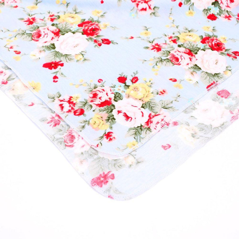 Newborn Receiving Blanket Headband Set Flower Print Baby Swaddle Receiving Blankets Galabloomer Light Blue
