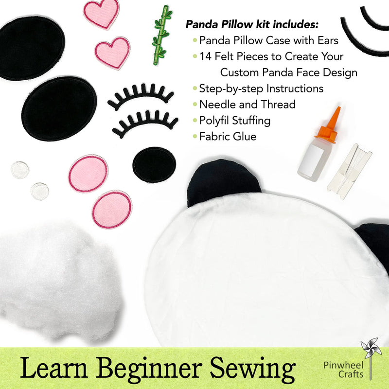 Pinwheel Crafts Panda Pillow Kit,Stuffed Animal Arts and Crafts for Kids Ages 8-12, Make Your Own Stuffed Animals for Girls, Kids Pillow Sewing Kit for Kids, Panda Plush Crafts for Boys Ages 8-12
