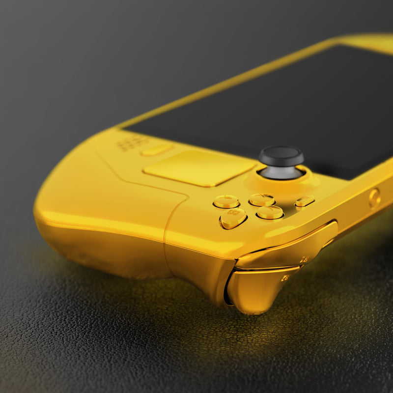 eXtremeRate Chrome Gold Custom Glossy Faceplate Back Plate Shell for Steam Deck, Handheld Console Replacement Housing Case, DIY Full Set Shell w/Buttons for Steam Deck Console - Console NOT Included
