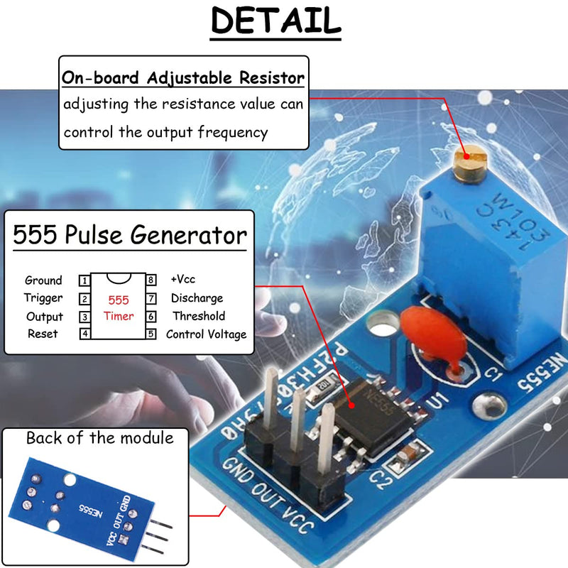 DAOKAI NE555 Pulse Generator 5-12V DC Adjustable Frequency Module Single Channel Signal Output Square Wave Pulse Generator Signal Generator for MCU Learning (Pack of 5)