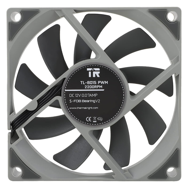 Thermalright TL-8015 CPU Fan High Performance Cooler Fan 2200RPM,Low Noise 23.3dBA,4-PIN PWM Cooling Fan(80mm, Gray)