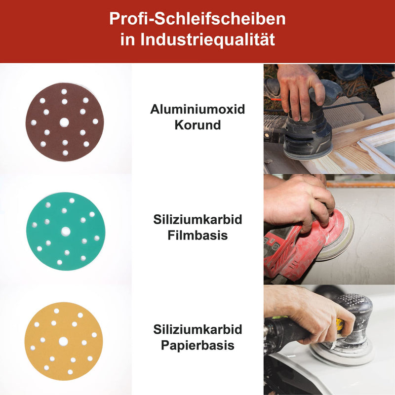 Woltersberger® 50 pieces eccentric sanding discs Ø 150mm | Grain P80 | 15 holes in green | Sandpaper for optimal sanding, versatile use 1