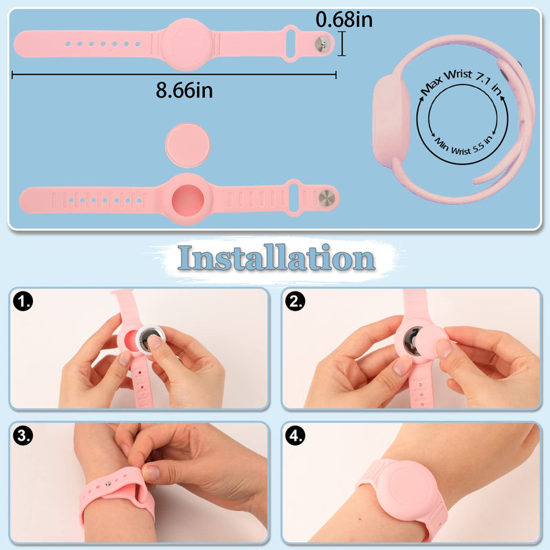 Kids Waterproof Airtag Bracelet Compatible with Apple AirTag, Hidden Silicon Protective Case for Air Tag GPS Tracker Holder, Adjustable Anti-Lost Watch Band for Toddler Child (Pink & Blue) Pink&Blue