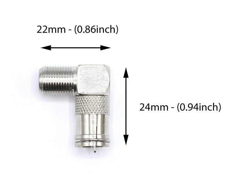 Push On and Right Angle Coax Connector - Push On F Connector Male to Screw On Female Adapter - Pack of 4 4 Pack Silver