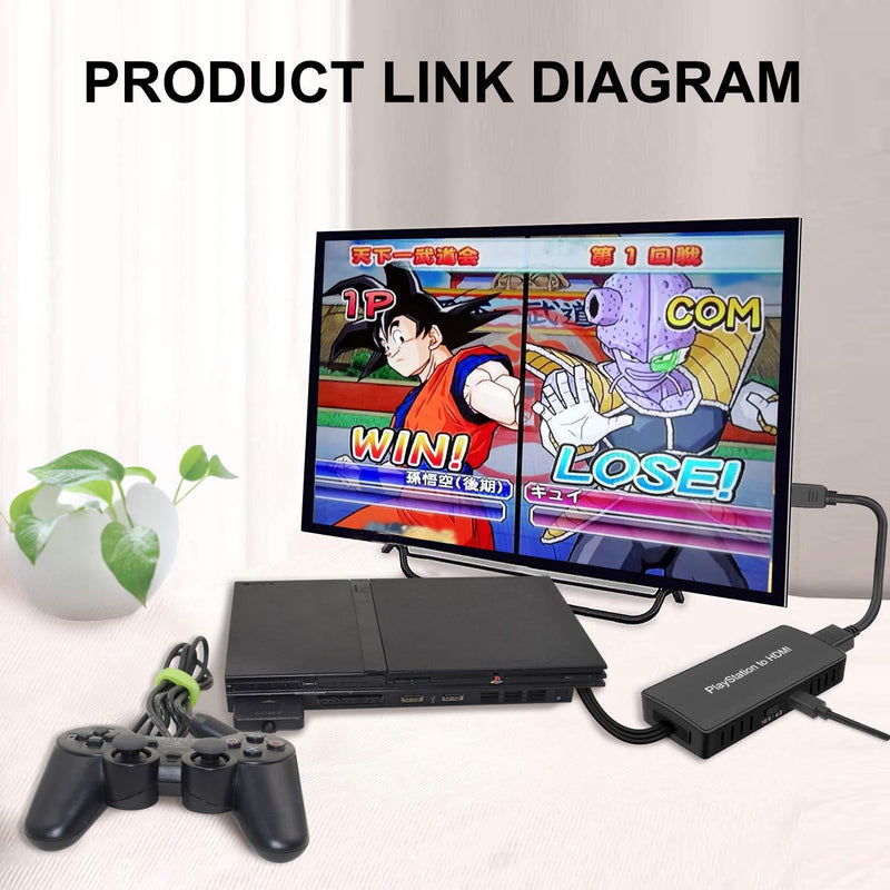 PS2 to HDMI Adapter PS2 HDMI Cable PS2 to HDMI Converter Support 4:3/16:9 Screen aspect ratio switch. Works for Playstation 1/Playstation 2 HD Link Cable. Playstation 1 Adapter Sony PS2 HDMI Converter